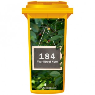 Your House Number Or Name & Street Name On A Chalkboard Hanging From A Tree Wheelie Bin Sticker Panel